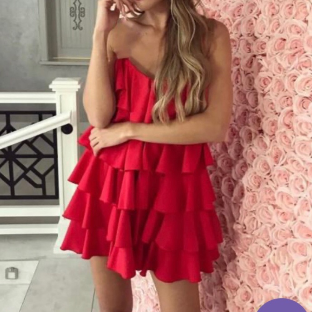 Wet seal red ruffle tiered strapless babydoll mini sweetheart valentines layered